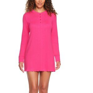 LOFT NWT XL Loft Women's Henley Pointelle Sleep Dress Vibrant Pink NEW